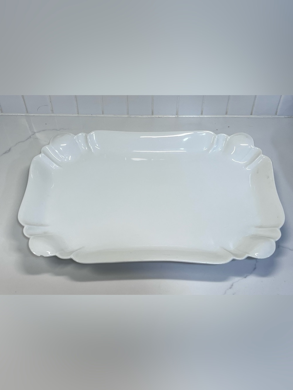 Antique Haviland Co Limoges France White Porcelain Serving Platter Scalloped